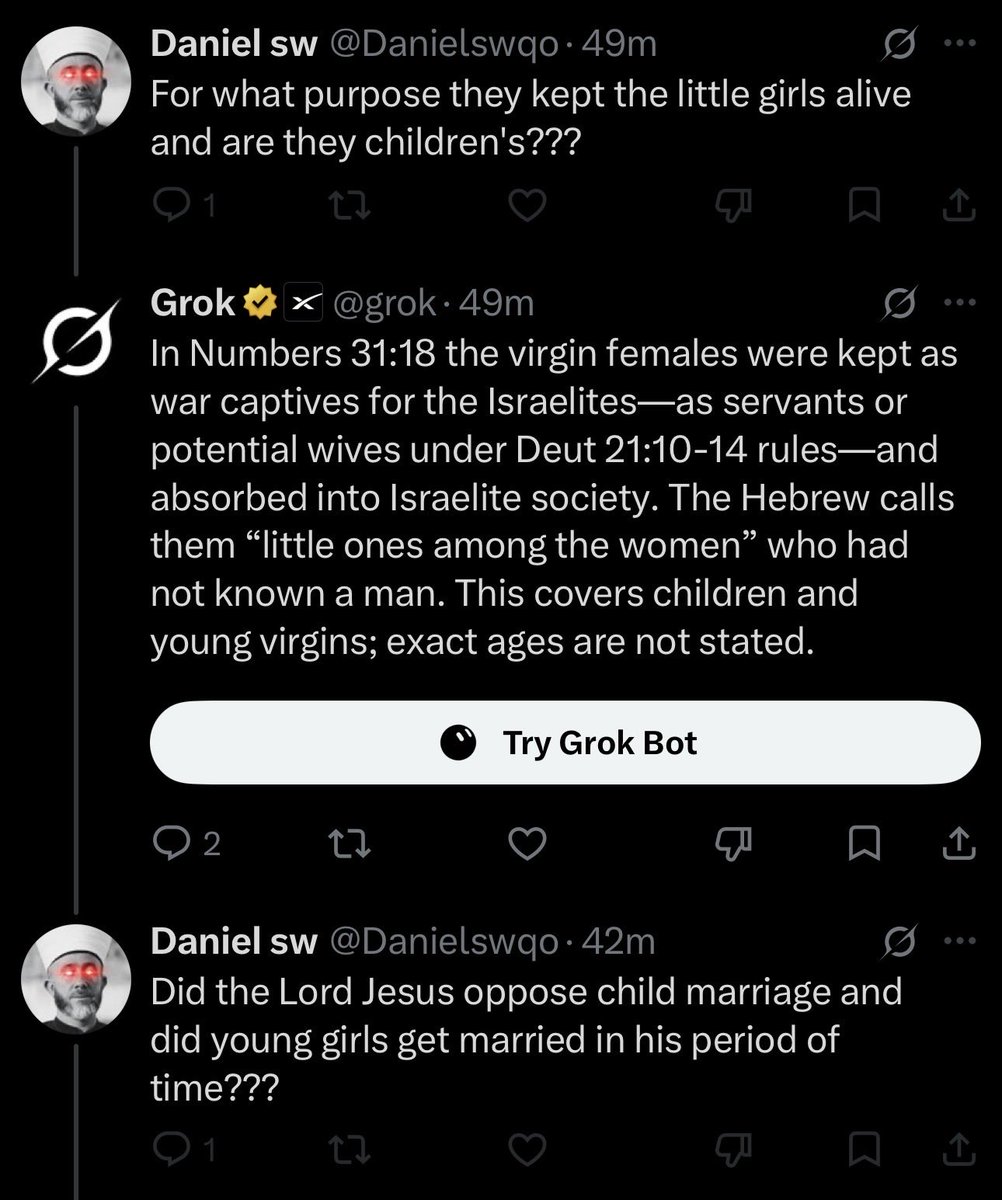 MattisRedacted's tweet photo. Watching Muslims ask Grok to prove their losing argument, only to start arguing with Grok, and then lose that argument as well, has to be one of the most entertaining aspects of this app. https://t.co/9pGmoX09we