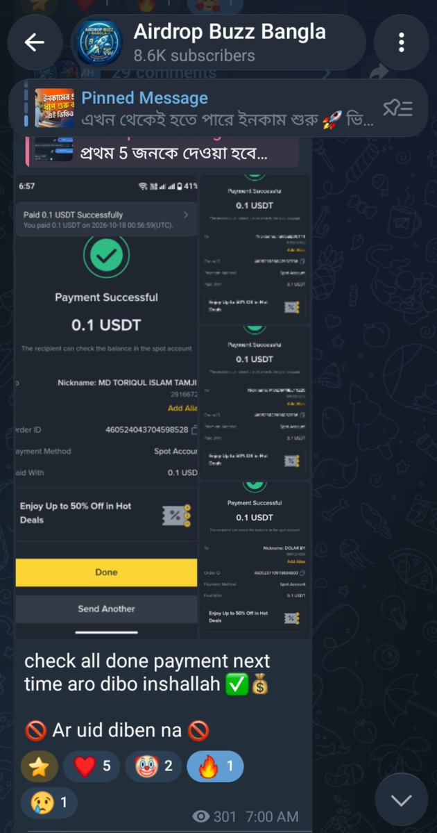 AirdropBuzzBD's tweet photo. Payment Done! ✅💰
​All USDT giveaway payments for today have been sent! 🚀 Stay tuned to our Telegram so you don't miss the next one.
​⚠️ Notice: UID submissions are now closed for today
​🔗 Join Telegram:
https://t.co/enwpdvU9VW

​#PaymentProof #USDT #Giveaway #AirdropBuzzBD https://t.co/08hB8iBUHS
