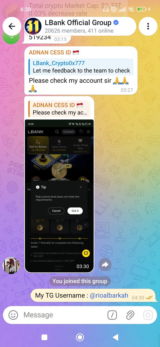 Mr_R901's tweet photo. @LBank_Exchange I have just joined the new Global English group and CIS group.
Happy to be connected and to be a part of @LBank_Exchange 🤩

UID: LBA5H42657
TG: @rioalbarkah 

LFG joining with me friends
@lia17asli @Dina_Amel26 

Proof of joining ⬇️⬇️⬇️ https://t.co/UE9G87FjtG