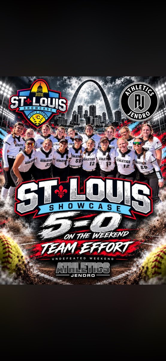 MaekaylaHarjo's tweet photo. 5-0 IN ST. LOUIS.
We just swept the Triple Crown Sports St. Louis Showcase! Thirty-four runs scored, seven allowed, against top competition in front of college coaches all weekend! Come catch us at our other showcases!! #committed #athleticjendro18upremier https://t.co/eVgxCHGXnN