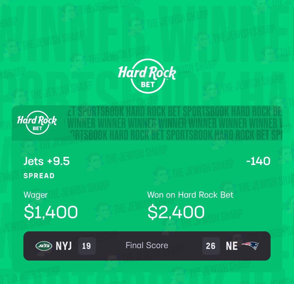 JewishSharp's tweet photo. BOOOOM! JETS +9.5 WINNER!!💰✅

#GamblingTwitter #NFL #Jets https://t.co/bQYUipNS9w