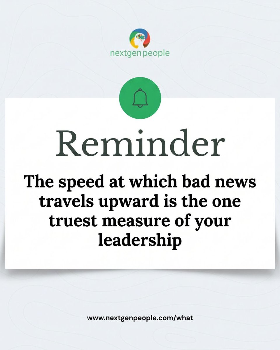 drlepora's tweet photo. If your team hides problems until they explode, it started with how you reacted last time.

Thank whoever raises bad news early.

Build trusted leaders with NextGen People’s Leadership Development. https://t.co/GDb103ISNX

#DrLepora #NextGenPeople #Leadership https://t.co/b4duXShb0i