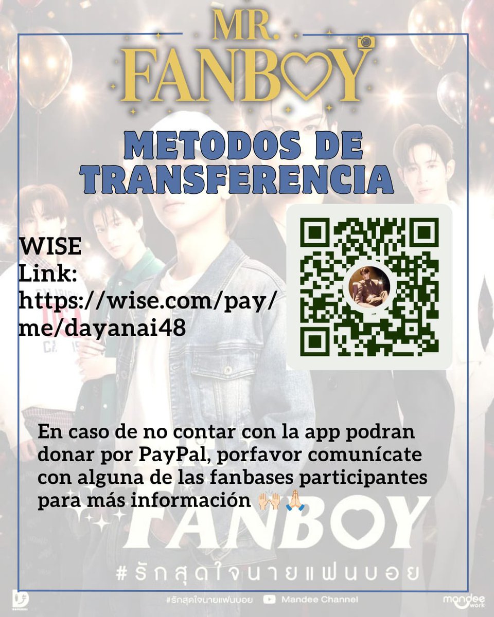 jamessuchilefc's tweet photo. MR. FANBOY FINAL EP x JAMES SU - DONACIONES ABIERTAS🤍🎀

¡JamesSu Latam Union se une por primera vez!

Con el final de Mr. Fanboy acercándose, queremos darle a James un último regalo lleno de todo el amor de Latinoamérica ✨

*🎁 REGALOS:*
- Money Bouquet 
- Selfie Stand Photo Booth

El regalo final dependerá del monto recaudado.

*📋 MOTIVO:*
Como JAMESSU LATAM UNION nos unimos para entregarle a James un regalo con mucho amor y cariño de parte de Latinoamérica, queremos demostrarle una vez más que su talento y dedicación traspasa fronteras, mares, y continentes.
No hay un monto mínimo para donar, toda donación es muy bien recibida.
Recuerda que al donar tu nombre aparecerá en la carta que será entregada junto con el regalo 🎁
Además podrás disfrutar de un set online especial para quienes donen 🎀😳

*💰 META:* 4000 BAHTS / 120 USD
*📅 Donaciones:* 15 OCT - 13 NOV 2026

*🔗 Cómo donar:*
WISE: https://t.co/32KsPlVAYZ
PayPal: Escríbenos DM a cualquiera de las fanbases participantes para ayudarte.

🇨🇱 JamesSu Chile
🇵🇪 JamesSu Perú
🇲🇽 JamesSu México
🇨🇴 JamesSu Colombia
🇵🇾 JamesSu Paraguay

¡Cada peso cuenta! Ayúdanos a demostrarle a James cuánto lo amamos desde este lado del mundo.

#MrFanboySeies #JamesSu #JamesSuLatamUnion #JSY