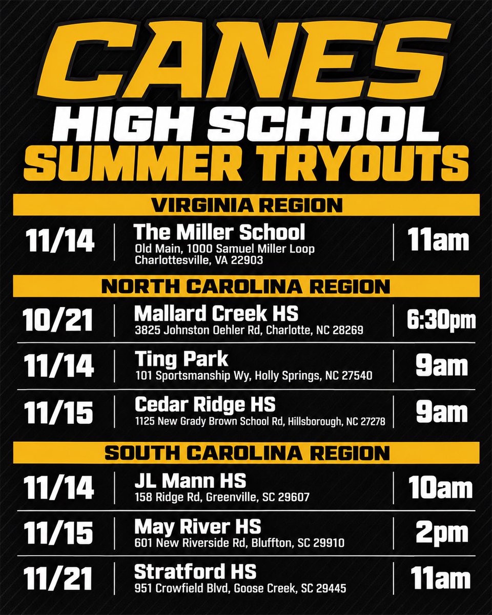 TheCanesBB's tweet photo. Tryout registration for next summer is now open! Sign up today at the link below and join the Canes family!

#thecanes #DifferentBrandOfBaseball

https://t.co/emv2VwbTeS https://t.co/V9TTQE3VAh
