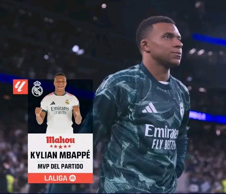 EphraKimuana's tweet photo. @KMbappe, HOMME DU MATCH !

Kylian Mbappé, l'artisan de la victoire du Real Madrid face au Séville FC sur le score de 4-1. Auteur d’un doublé, le français a été élu homme du match après une nouvelle prestation remarquée. Avec ces deux réalisations, il totalise 9 buts en Liga. https://t.co/wvuLTNnrD1