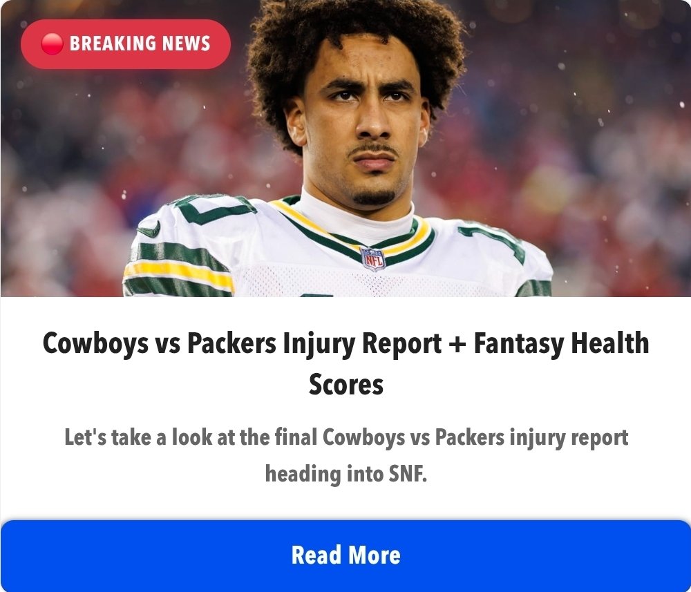 InsideInjuries's tweet photo. Cowboys vs Packers Injury Report + Fantasy Health Scores
https://t.co/ervdYbPlUZ https://t.co/t2yrXAoksY
