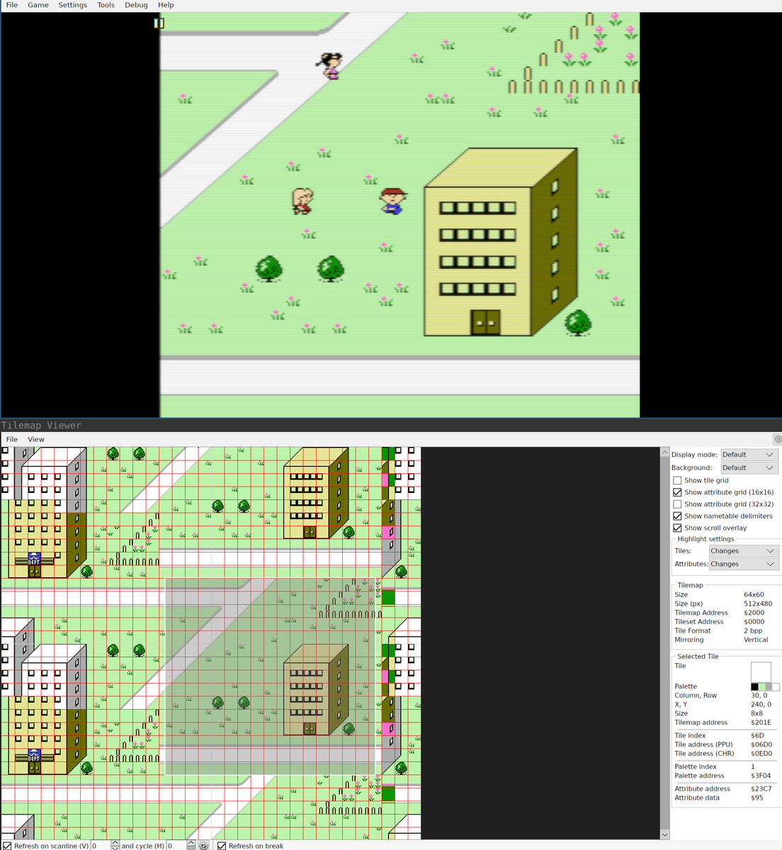 EliasDaler's tweet photo. Reverse engineering how Mother 1 scrolls in 4 directions on NES and going insane.

I think I understand how it works and now I only need to implement it (~40% done). 

See you in a few weeks. 😭 https://t.co/CZugwbtnRK