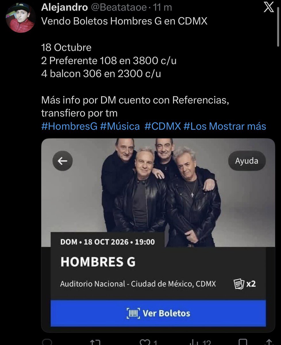 amelizrmm's tweet photo. CUIDADO ESTAFA

@Beatataoe antes @Ailetst6s @Austeo54 @Hsowye8 @Ailetpstw @AiEtsk56 y @Hermostraskell ESTAFA CON BOLETOS DE HOMBRES G.

AQUÍ SUS REDES Y FAMILIA CÓMPLICE
NO TIENE BOLETO

#HombresG #HSBC #LosMejoresAñosDeNuestraVida #AuditorioMX #HuevosRevueltos #AuditorioNacional https://t.co/ichjSWAQQy