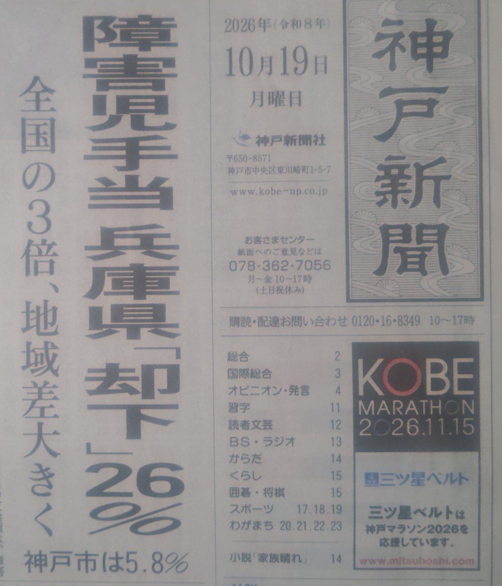 frescobaldi1635's tweet photo. さすが元彦！　ヤバすぎ！

本日の神戸新聞一面トップ。
「障害児手当 兵庫県 『却下』 26% 全国の3倍 地域差を大きく、神戸市は5.8%」

※ 注目しなければならないのはその「却下率の推移」である。

元彦就任後、急上昇！

「第４回再生会メッセージ」の
「目立たないものは軽視」姿勢の表れか。 https://t.co/kPptytoW9f