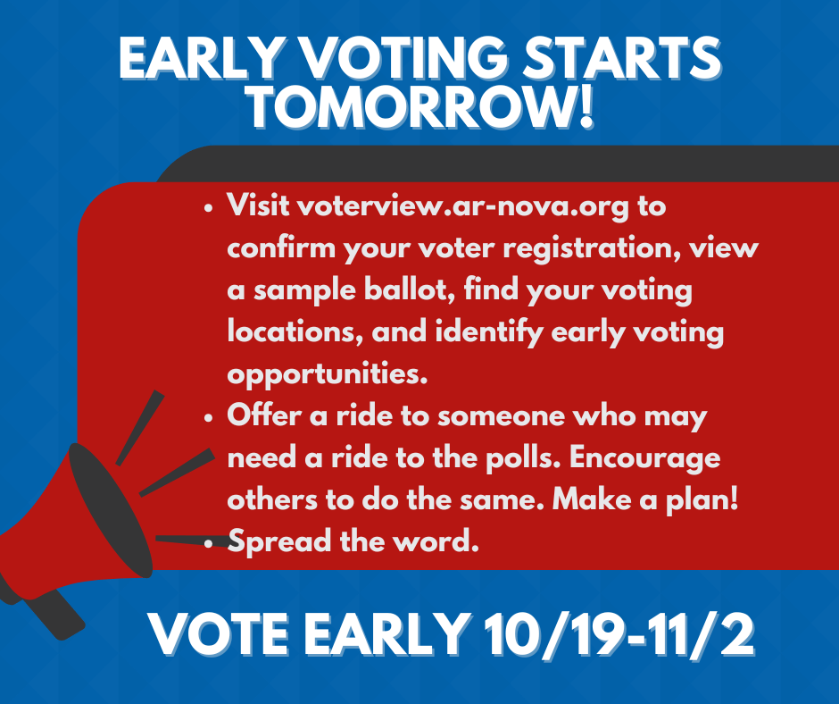 AACF's tweet photo. Arkansas! Early voting begins Monday, Oct. 19. Check your polling options at https://t.co/fKBZjce5Ko https://t.co/enrwopvfoS