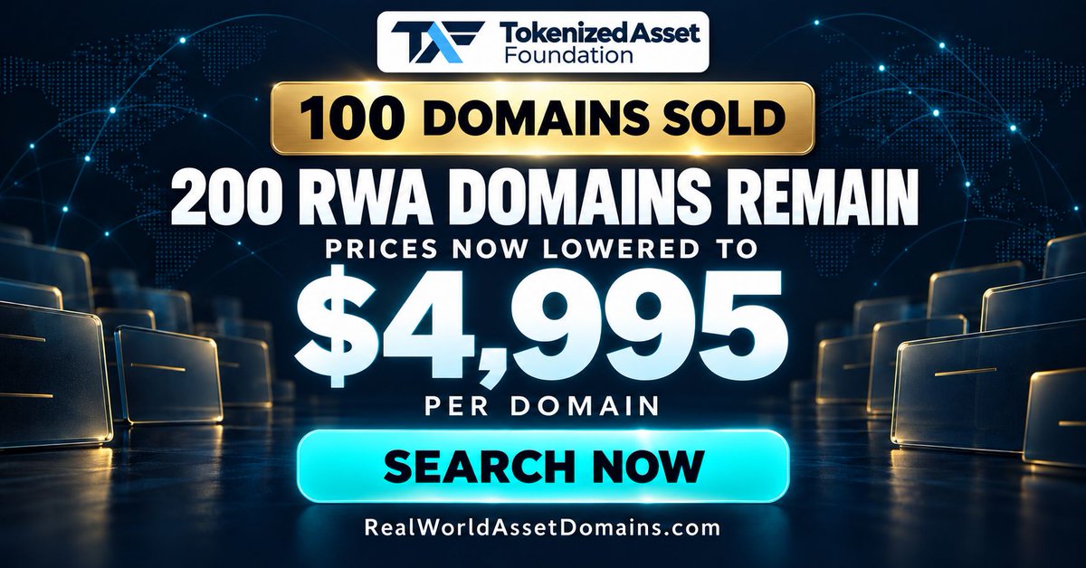 stofdn's tweet photo. 🔥 100 domains sold. Your next RWA brand could still be available

We’ve lowered the price on the remaining 200 RWA and tokenization domains to $4,995 each

Give your business a domain that makes what you do clear from the first click

👉 SEARCH NOW: https://t.co/zAooqemY5J https://t.co/f8EFFREfaf