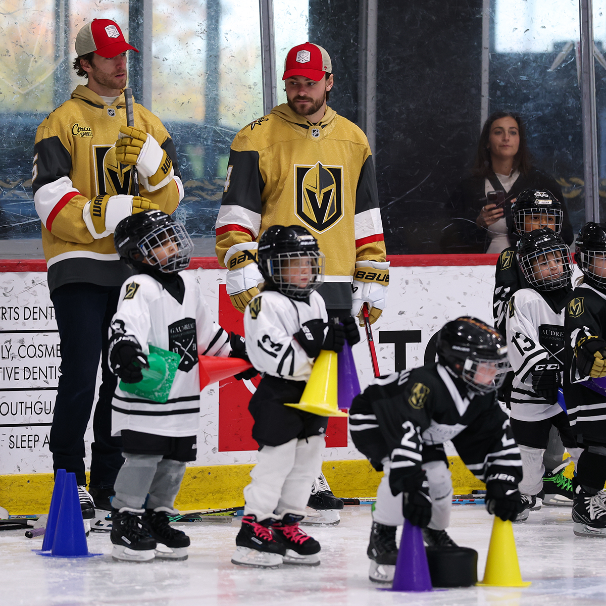 GoldenKnights's tweet photo. Rasmus Andersson &amp; Noah Hanifin spent their Sunday growing the game of hockey with The Gaudreau Foundation &amp; @NHL Learn to Play at @CityNatlArena! 💛 https://t.co/VARhX5vZcg
