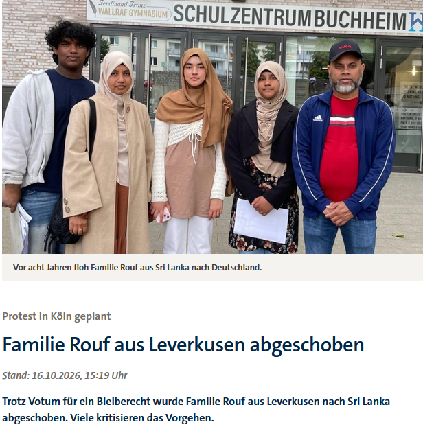 PeterBorbe's tweet photo. Diese Familie aus Sri Lanka wurde nun abgeschoben, wie immer machen linke NGOs ein Drama daraus. Sie waren einst mit einem Touristenvisum nach Deutschland eingereist, der später eingereichte Asylantrag wurde abgelehnt. Die muslimische Familie sei angeblich in ihrem Heimatland wegen ihrer Religion bedroht worden. Wenn dem wirklich so wäre: Warum geht man dann nicht in eines der über 50 Länder mit muslimischer Mehrheit? Warum Deutschland?
https://t.co/9g8tok6zwn