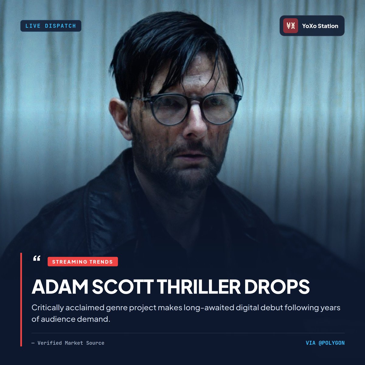 YoXo_Station's tweet photo. JUST IN: The 2026 thriller starring Adam Scott has finally landed on major streaming services after years of limited availability. The film gained massive cult status for its intense atmospheric direction and unsettling narrative pacing.

• Project features a 92 percent critical score on leading review aggregators
• Director shift in tone marks a significant departure from standard Hollywood genre templates
• High-velocity viewership projections suggest an immediate climb in platform top-ten lists

Is this a hidden gem that actually delivers, or just overhyped streaming filler?