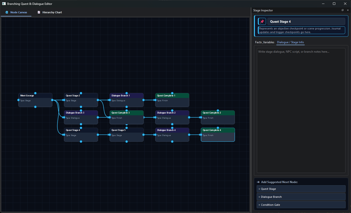 MysticalM_Media's tweet photo. Added a chart view as well. I actually kind of like it more than the nodes. I thought I would like the nodes better. The node view here is how the chart view translates. 
#MysticalMenagerieMedia
#WIP #Python #IndieDev https://t.co/uUxrE44gf9