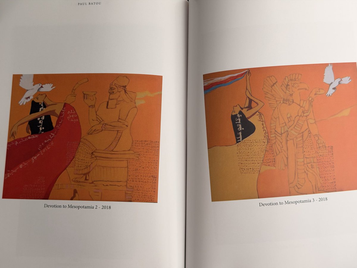 NergalGate2's tweet photo. Book description: “My Art, My people The first Assyrian art book published by a native Assyrian artist; My Art, My People is a collection of paintings spanning the last 25 years. My journey began while living under oppression in Iraq. The long five years I served in the army during the Iraq-Iran war, the departure from my homeland to the west, and the struggle we endured building a new life in the United States.” 

My work is a reflection of my people, the sanctions against Iraq, the invasion of my homeland, and the daily attacks against the Christian minorities. They faced the bombing of our churches, a century-long diaspora, and most recently the invasion of the radical Islamic groups like Isis leading to the desecration of Nineveh and Khabour. It's hard to believe all these events happened over such a short period of time. 

This has not been a nightmare, rather a hard reality of oppression and terror for over a hundred years. We are from a land where the majority considers us infidels, which has justified the countless times our lands and homes have been stripped away. I narrate the genocide against my people using colors and a canvas. But I also illustrate our homeland Mesopotamia, our culture, and our love for peace and freedom.