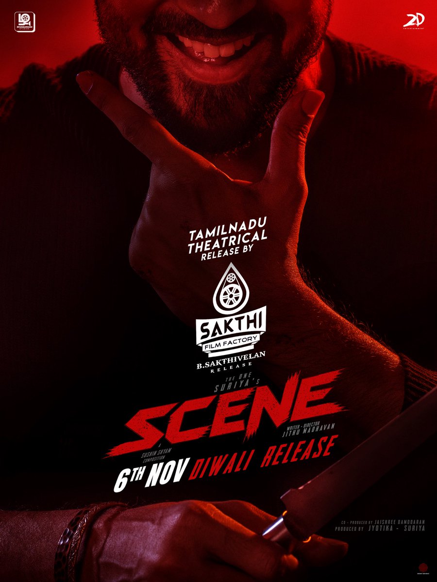 ZhagaramOffl's tweet photo. TN is all set for the massive #SCENE 🧨

Theatrical release by @SakthiFilmFctry

Happy Ayudha Pooja ✨

In Cinemas from November 6! #DiwaliRelease

@Suriya_offl @jithumadavan #Jyotika #NazriyaFahadh #Naslen @sushintdt @Ashwini90372999 @masharhamsa_ @_VishnuGovind @ChethanDsouza @Dravid_Selvam @rajpriyan007 @kabilanchelliah @rajsekarpandian @2D_ENTPVTLTD @GokulamMovies @SonyMusicSouth @SceneTheMovie @Linqmarqet @prosathish