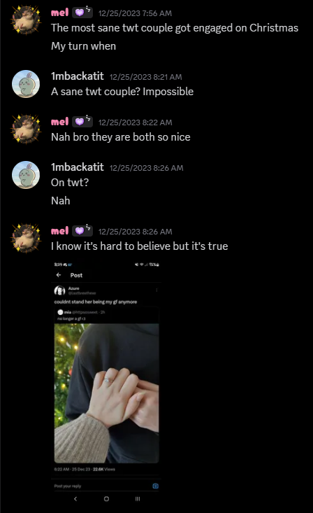 starlinglune's tweet photo. throwback to when i went to my server about mia and azure getting engaged 😭😭 https://t.co/wQVdmeg3Qq