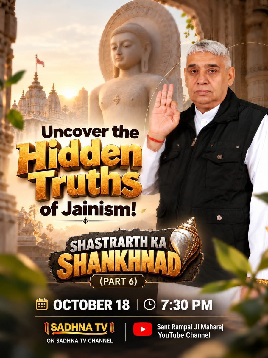 RealEkta_'s tweet photo. #शास्त्रार्थ_का_शंखनाद_क़िस्त6
UNCOVER THE 
HIDDEN TRUTHS OF
JAINISM!

DON'T FORGET TO WATCH 
SHASTRARTH KA SHANKHNAAD 
(PART 6)
October 18 
07:30 PM  On Sadhna TV Channel And 
Sant Rampal Ji Maharaj Youtube Channel 
Sant Rampal Ji Maharaj
#GodMorningMonday https://t.co/ED8c9AwqC5
