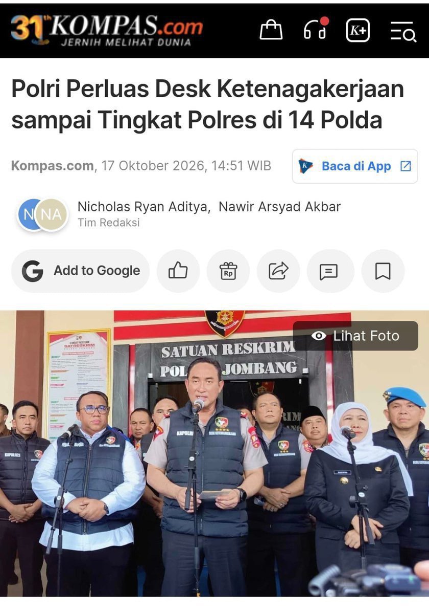 hotsaucx's tweet photo. perluasan desk ketenagakerjaan hingga tingkat polres di 14 polda menjadi langkah positif untuk memperkuat pelayanan kepada masyarakat. semoga upaya ini membawa manfaat nyata dan menjadi bagian dari Kontribusi Memajukan Bangsa #UpayaDukungKeberhasilan https://t.co/DRN90ENIth