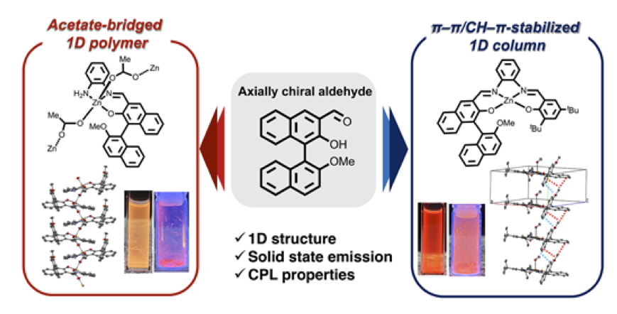 daikitauchi's tweet photo. Our paper has been published!
Starting from the same axially chiral aldehyde, we synthesized Zn(II) complexes with two distinct chiral 1D architectures and investigated their structural and chiroptical properties.
https://t.co/l2EZZg1pWT https://t.co/7deUOoHDXw