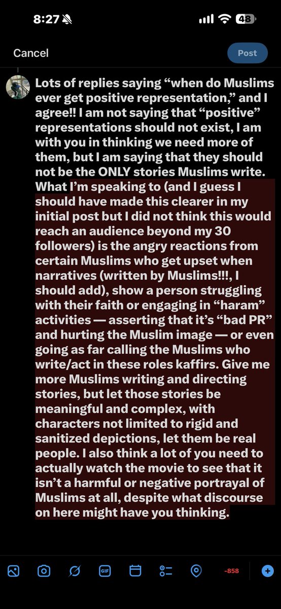 NotoriousZahra6's tweet photo. Adding this here to clarify. I am not advocating against portrayals of “perfect Muslims,” I am advocating for diversity in the repertory of Muslim-written stories, and for complex characters whose imperfections serve a meaningful story. https://t.co/O61QKV0cgV