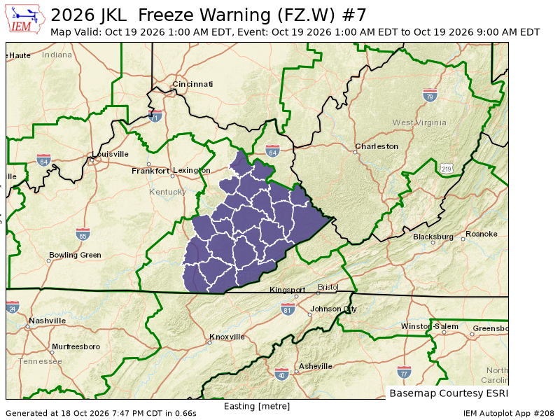 hobgsit's tweet photo. JKL continues Freeze Warning valid at Oct 19, 1:00 AM EDT till Oct 19, 9:00 AM EDT https://t.co/7kKEeOBkKC https://t.co/bvGVDewMgN