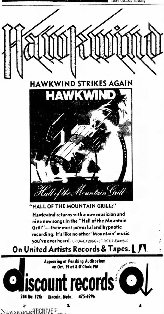 RushHistory2112's tweet photo. On October 19, 1974, Rush played with Hawkwind at the Pershing Memorial Auditorium in Lincoln, Nebraska 🇺🇸 for the Rush tour. https://t.co/vxNW1WOsAZ