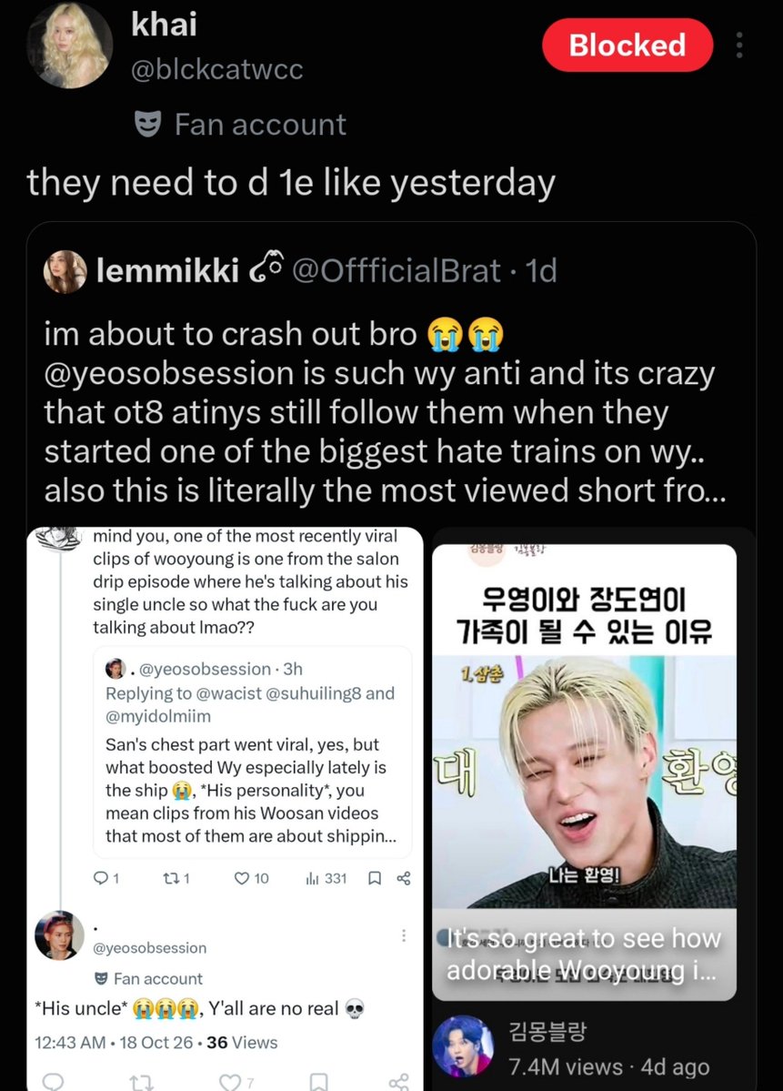 yeomyfavesender's tweet photo. So you're mad coz I was just saying the truth &amp; lying, but you have Wooyoung akgaes wishing de*th on me in your quotes &amp; is following known Wooyoung akgaes that didn't just wish that on me but on Yeosang too? @OffficialBrat ? expalin to us why are you following Ys antis https://t.co/bIGRq9PiIV