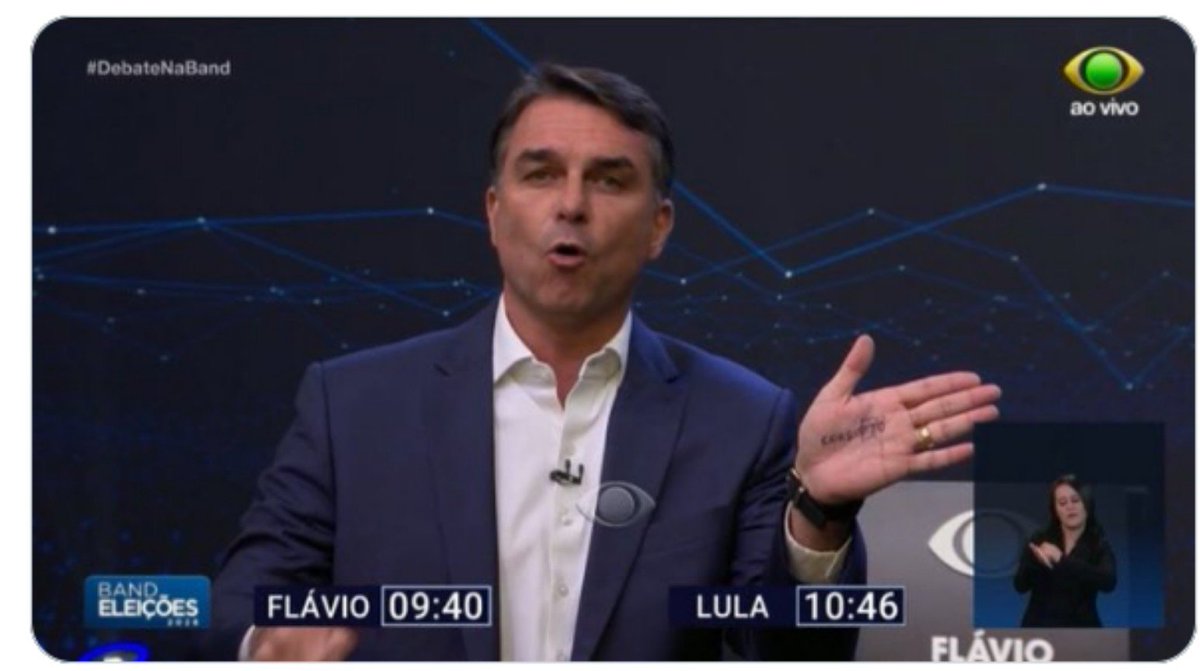 brunnbrooks's tweet photo. Flavio Bolsonaro é pedido pra se autodefinir em uma palavra e lança a BRABA. Parabéns Flávio, contabilizou UMA verdade no debate de hoje!
#BoraLula #FlavioMentiroso #LulaTemOMaiorExercitoDoMundo https://t.co/j95gLTKmMz