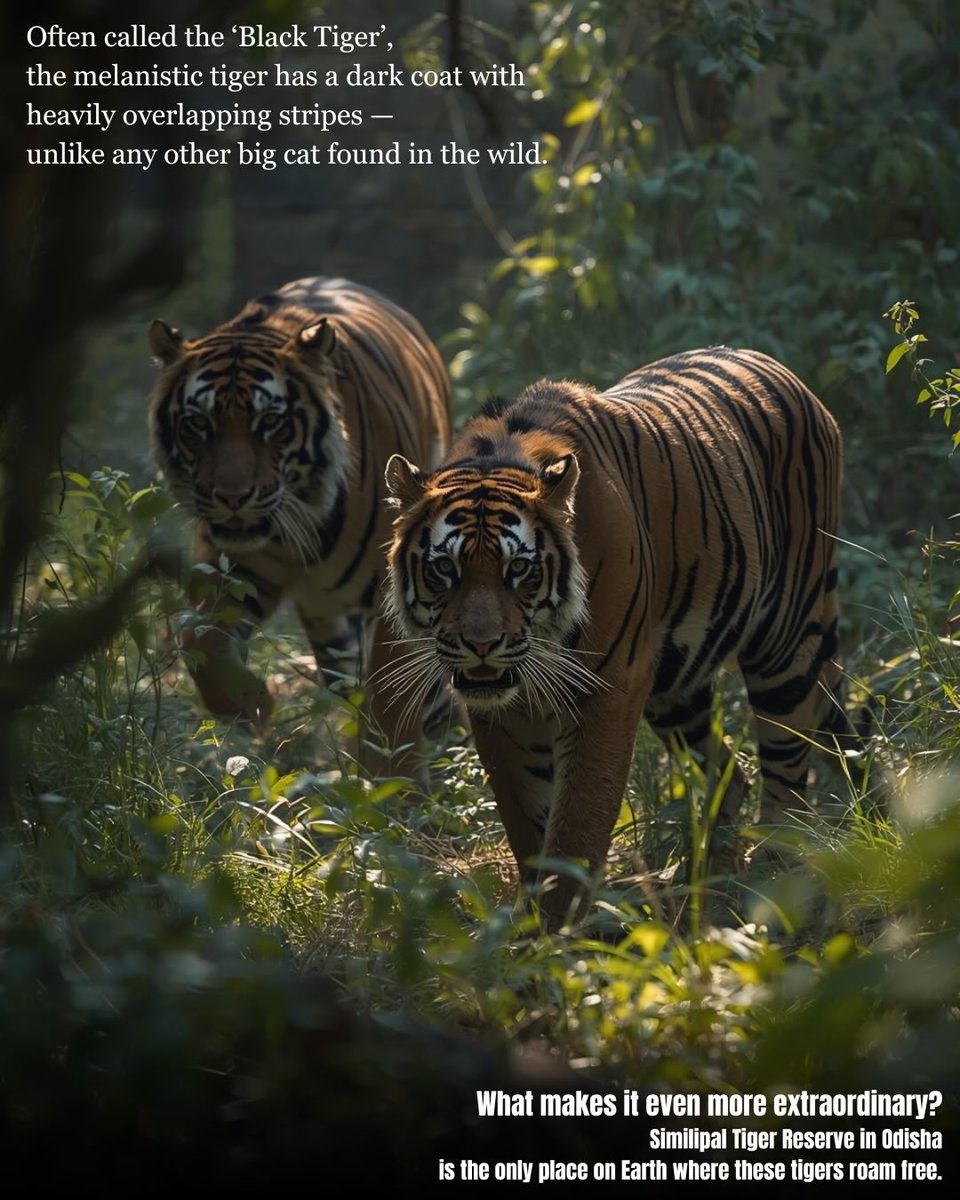 laarissabb's tweet photo. This Tiger Day, celebrate Simlipal’s rare melanistic tigers. These elusive “black tigers” showcase Odisha’s extraordinary wildlife and remind us to protect India’s forests and biodiversity. Have you heard of them? https://t.co/njWyrtN9r0
