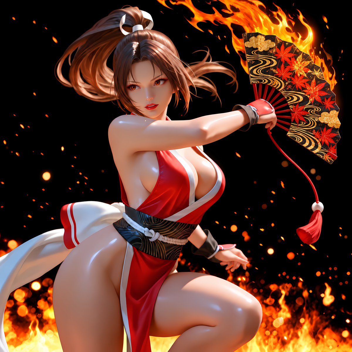 robatenc's tweet photo. SNKのキャラをAIで描いてみた（KOF,餓狼伝説）

不知火舞

シンプルに黒背景で炎を背に舞う不知火舞さん。

#AIイラスト #不知火舞 https://t.co/Rj1pZAdCSf