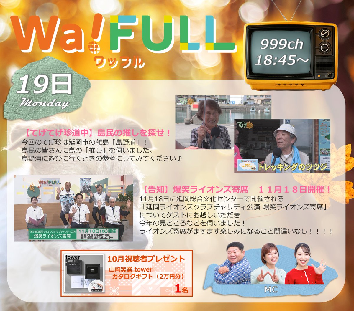 waiwai_seisaku's tweet photo. １０月１９日（月） #WaFULL の内容はこちら！
📺999ch ⏰18:45～19:15 https://t.co/hLCXQ5F3YH