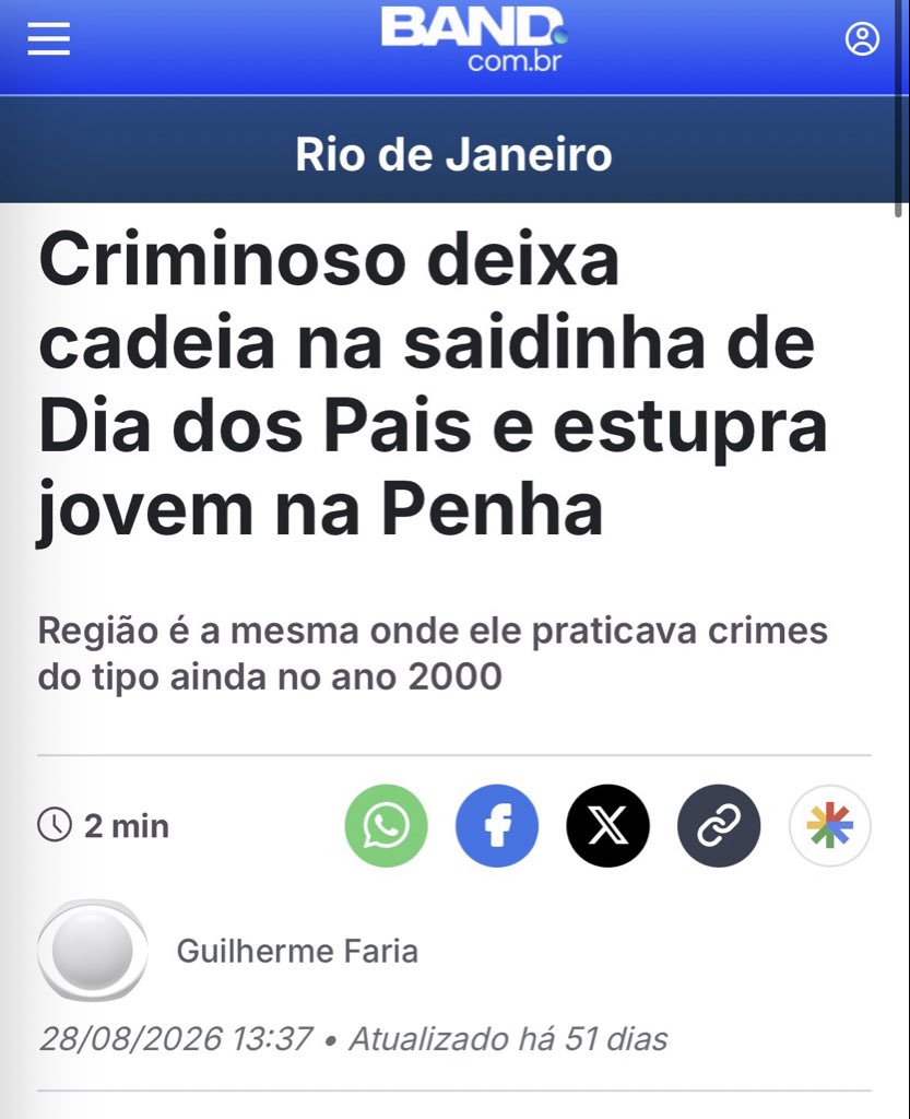 Doutrinadorg's tweet photo. "Bandido deve sair de vez em quando, pra tbm receber o carinho da família"

Lula no debate de 18/10/26

É essa a segurança que você quer para a suas filhas? https://t.co/QD1V9Vto1s