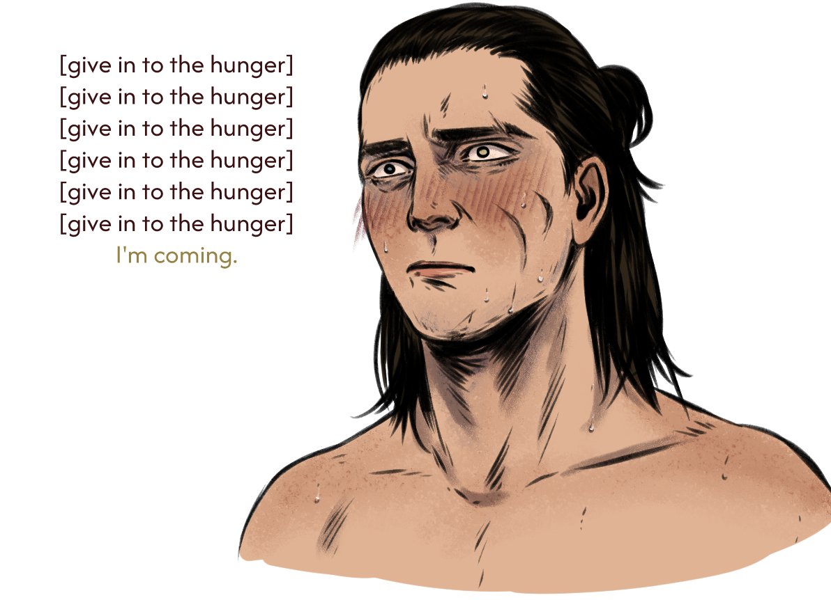 JoshuaBeeking's tweet photo. The fact this takes place during the day makes this funnier. ( Aka, I gave us the crake cake RW denied us.) #TheBloodofDawnwalker #Coen #Marat https://t.co/hJRr6kiUkz