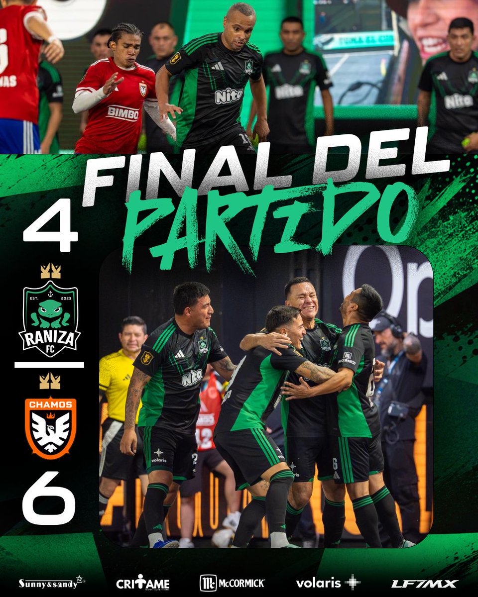 RanizaFc's tweet photo. Se acaba el partido.

Se termina el sueño de la Copa. La Raniza cayó 4-6 ante Chamos en semifinales, quedándose muy cerca de esa gran final que tanto queríamos.

Duele porque este equipo lo dejó todo en la cancha. Gracias a toda la banda que estuvo con nosotros en este camino. 💚

Volveremos más fuertes. Esto no termina aquí. 🐸

#KingsLeague #PuraRanizaCabrones