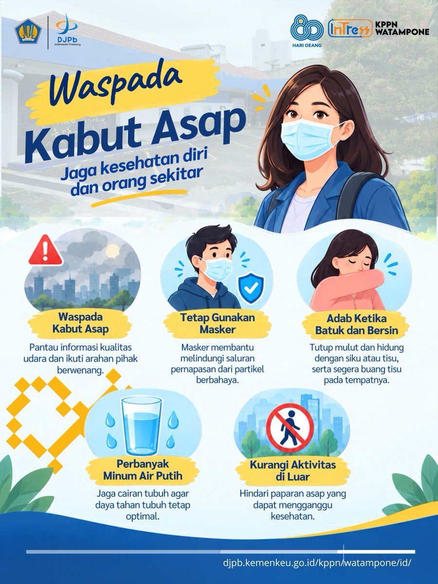 kppnwatampone's tweet photo. 🌫️ Waspada Kabut Asap, Jaga Kesehatan! 😷

Mari jaga kesehatan agar tetap produktif dan prima dalam memberikan pelayanan terbaik bagi masyarakat.

💙 Sehat Bersama, Kinerja Makin Prima!

#KPPNWatampone
#DJPb
#InTress
#Kemenkeu
#WaspadaKabutAsap
#JagaKesehatan https://t.co/Shg1FdZnwZ