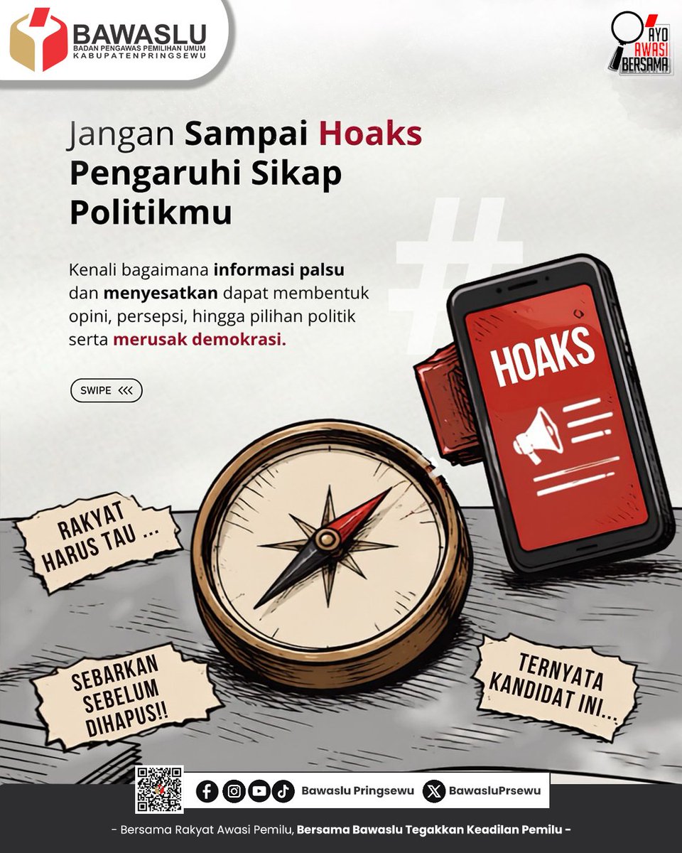 BawasluPrsewu's tweet photo. Memangnya hoaks berdampak pada demokrasi?
 
 Tentu! Hoaks sangat mengancam demokrasi, oleh karena itu demokrasi membutuhkan #SahabatBawasluPringsewu untuk kritis dalam menyebarkan informasi ✊🏻

 #Hoaks
 #InformasiPalsu https://t.co/CjhKzWv3LE