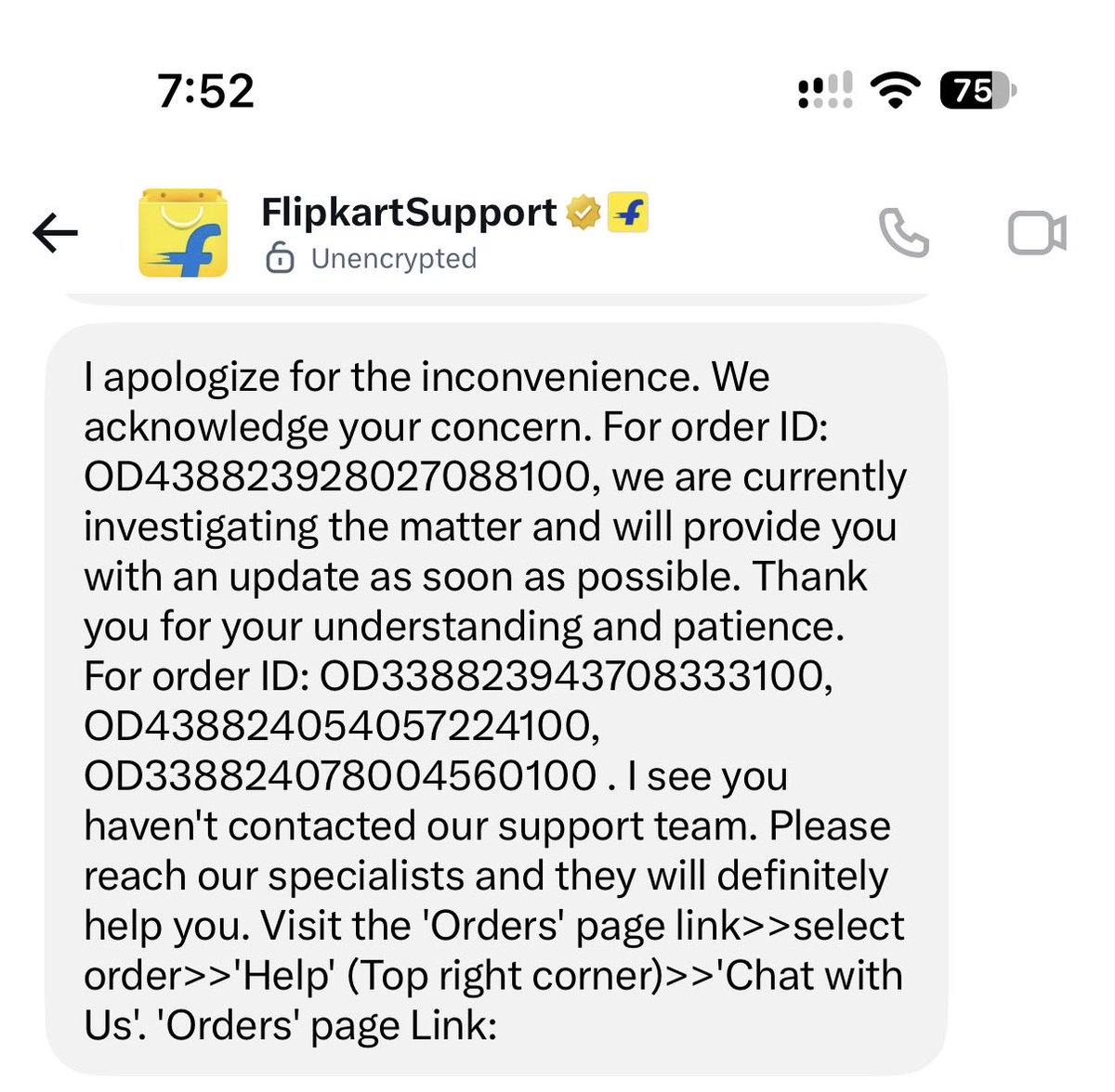 SubhadipPrmnk's tweet photo. @Flipkart @flipkartsupport I am chasing for cancelling delayed orders. Each time I contact here you take me to private chat and ask to contact in-app support. Your chat support is a DUMB BOT. I tried multiple times. Now you are asking me to share screenshots. https://t.co/HwwS3kbqrR