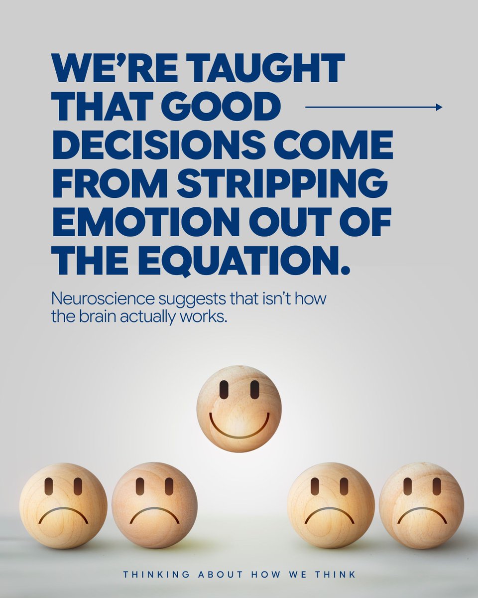 visionorg's tweet photo. We’re taught that good decisions come from stripping emotion out of the equation. According to the article, neuroscience doesn’t actually support that idea. What does the research say?

https://t.co/oEJ0jveDrV https://t.co/4yntRz85R8