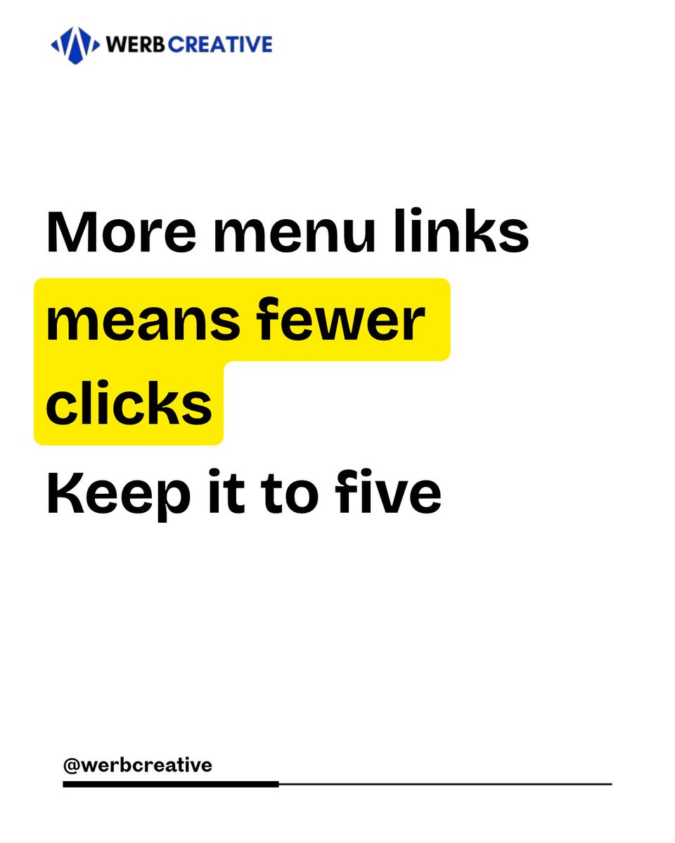 werbcreative's tweet photo. More menu links means fewer clicks.
Nine options and visitors pick none.
Keep your main menu to about five. Move the rest to the footer.
Count yours. https://t.co/VFzqb7nkbb