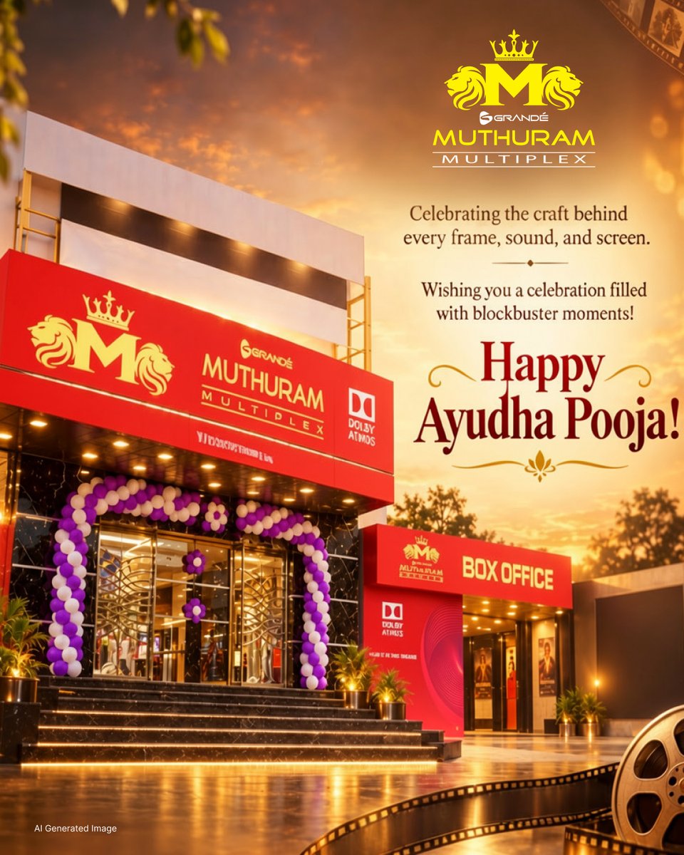 GrandeMultiplex's tweet photo. Every scene you cheer for comes alive through our projectors, speakers and screens. 

🎬 This Ayudha Pooja, we celebrate the tools behind the big-screen magic. 

Wishing you and your family a Happy Ayudha Pooja! 

✨ #AyudhaPooja #GrandeMuthurammultiplex https://t.co/1HAhKKPhR3