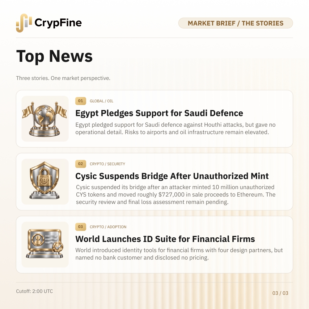 CrypFineOffical's tweet photo. CrypFine Market Brief 🔎

$BTC, $ETH and $SOL posted modest 24-hour gains at the October 19, 02:00 UTC snapshot, following Friday's Nasdaq 100 selloff. Gold futures and WTI had also risen on Friday.

Market drivers:
• Friday's technology selloff weighed on the Nasdaq 100 as volatility rose.
• WTI above $100 kept energy-driven inflation concerns in focus.
• Modest crypto gains were not enough to confirm a broader market recovery.

Swipe for more details →