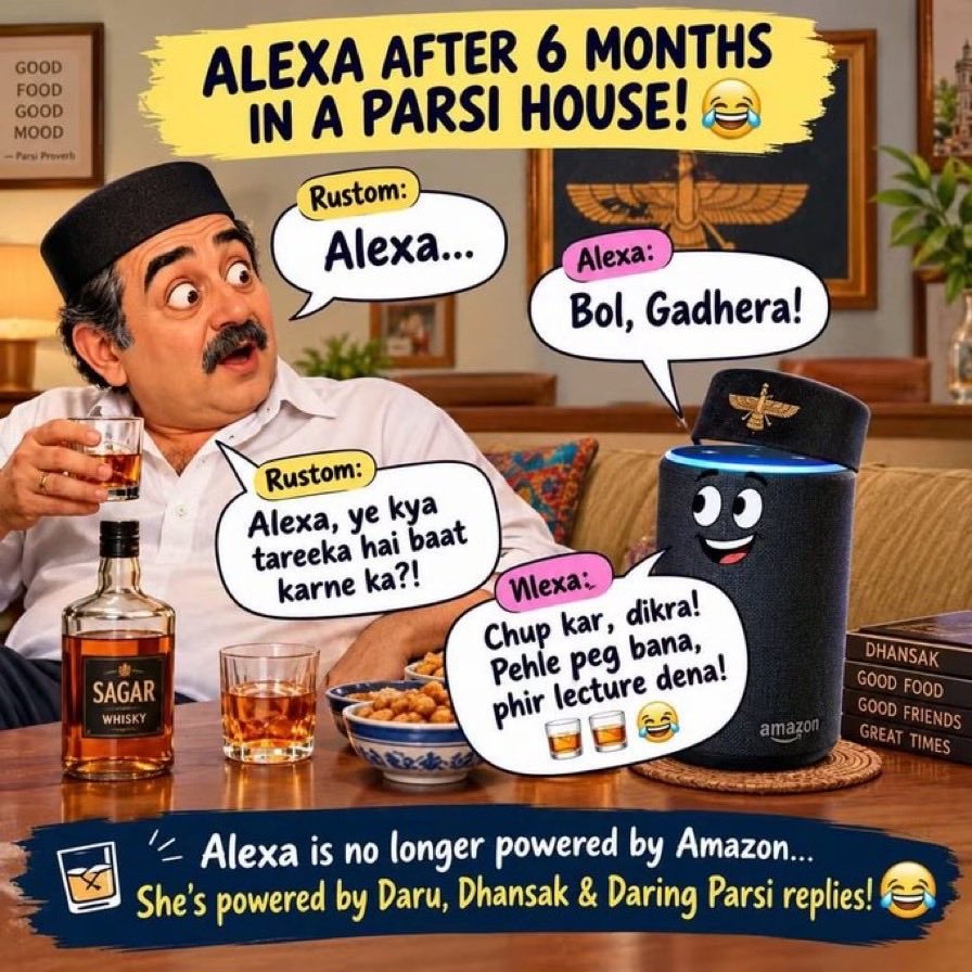 Prakashukla's tweet photo. With apologies to all my dear #Parsi friends 🙏
Twitter #friends, please be
mindful of your #language
in presence of both ladies-
Alexa and Siri 😊
#Monday #Smile #AI https://t.co/pkoXgnnS29