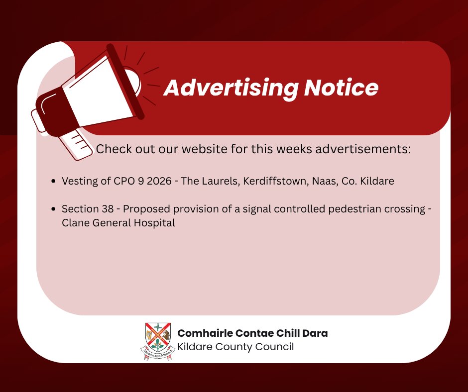 KildareCoCo's tweet photo. Check out our website for this weeks advertisements: https://t.co/AgyPE8ZijH

#Kildare #YourCouncil https://t.co/m5QFVVuxLm