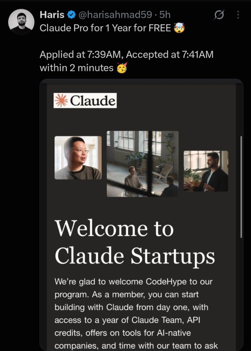 pengsonal's tweet photo. get free Claude Team + $1,000 API credits in 5 minutes

they’ll either approve or reject you within 5 minutes, so don’t be lazy and try your luck

i’ve seen most of the people got accepted

apply now before it’s over https://t.co/XjvnfFzMcI