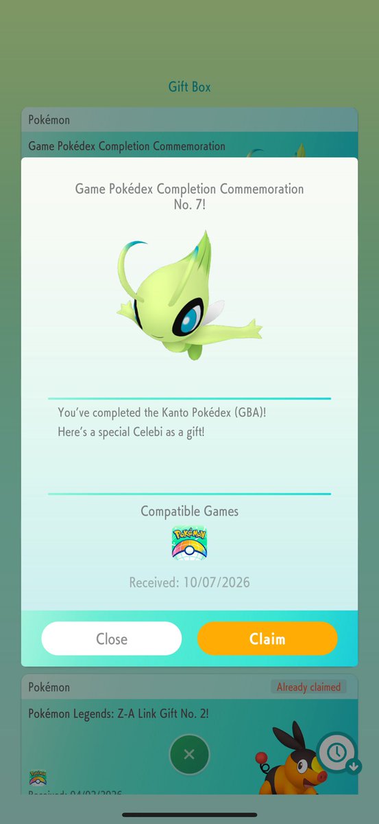 SerebiiNet's tweet photo. Serebii Update: The special distribution of a Celebi is now available in Pokémon HOME for completing the Kanto Pokédex in FireRed &amp; LeafGreen https://t.co/gDbXkHT3ar https://t.co/2DbTd8mYsw