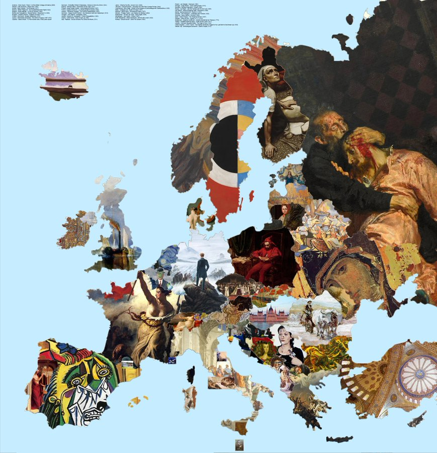 TurkWolf888's tweet photo. Nice little image of Europe and its famous art contribution to the world.

Now lets pretend Kurds also in this image, what exactly would they have?

Kurds have no monuments.
Kurds have no temples
Kurds have no architecture

Someone please help me!😂 https://t.co/E0QzmiGbkG