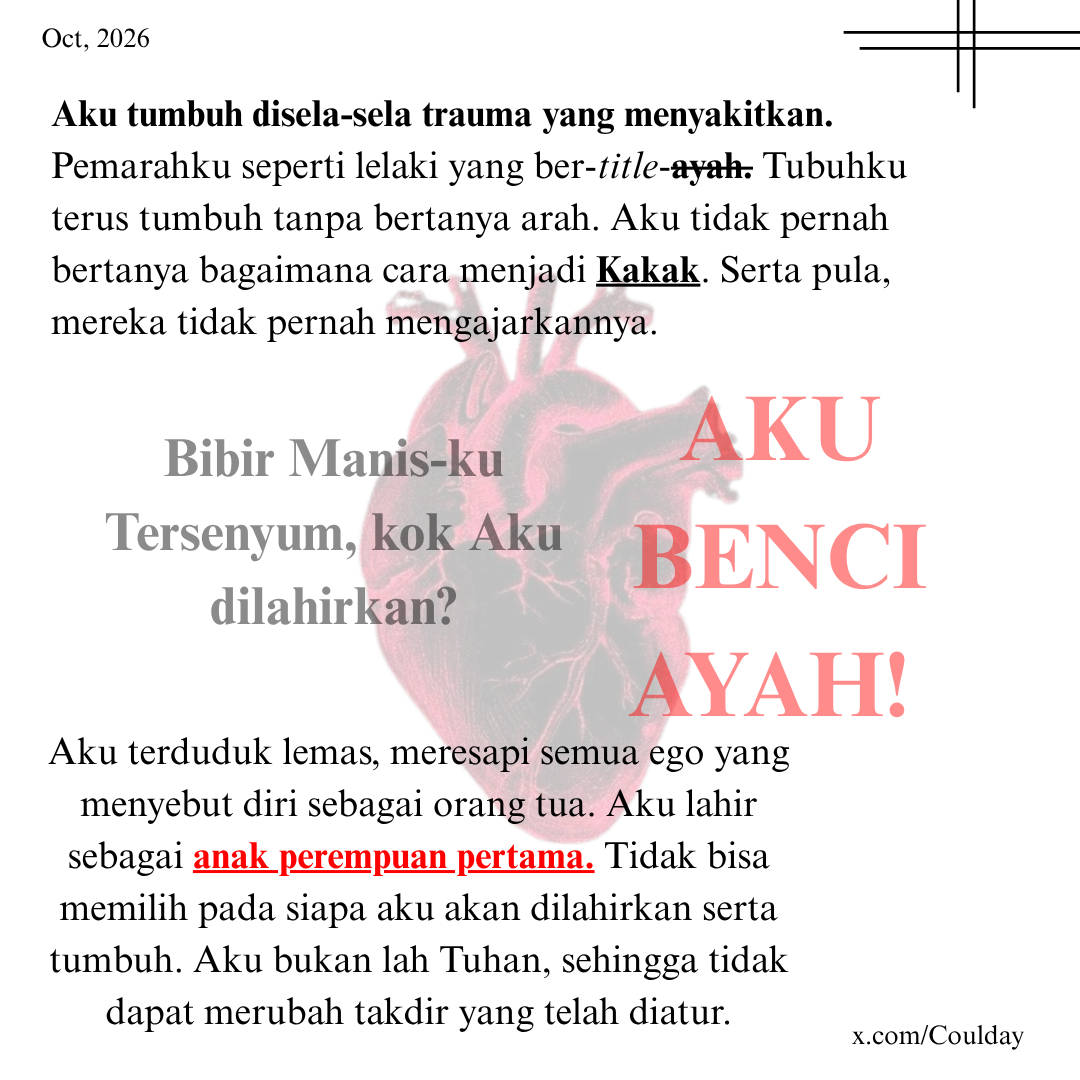 pencorner's tweet photo. Anak pertama juga manusia, ayah! Anak pertama juga ingin mati Tuhan! https://t.co/J4YKV85gpQ