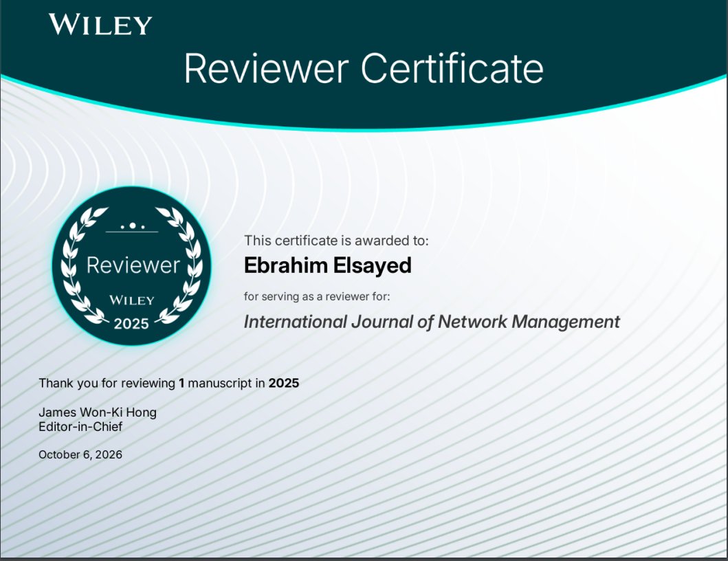 engebrahem16's tweet photo. Certificate of Recognition as Reviewer
International Journal of Network Management (2025) https://t.co/MmllT7A6z8